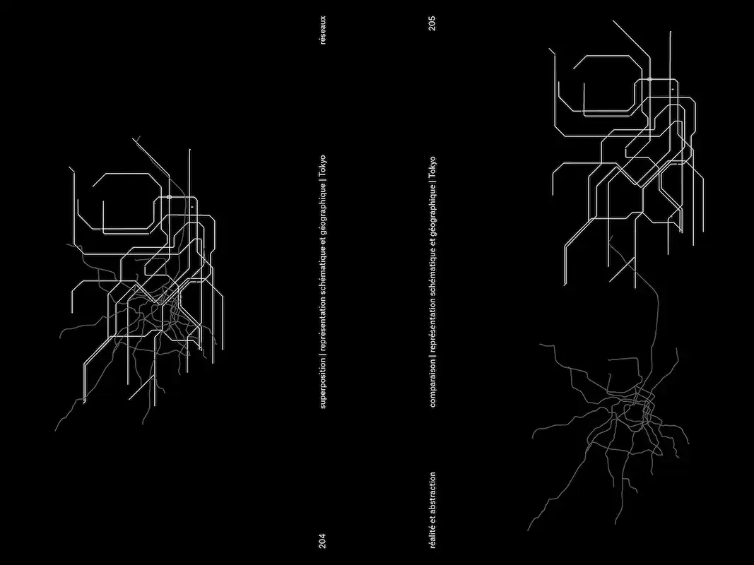 Double-page extraite du livre Le Design Orienté, cartes de transports publics