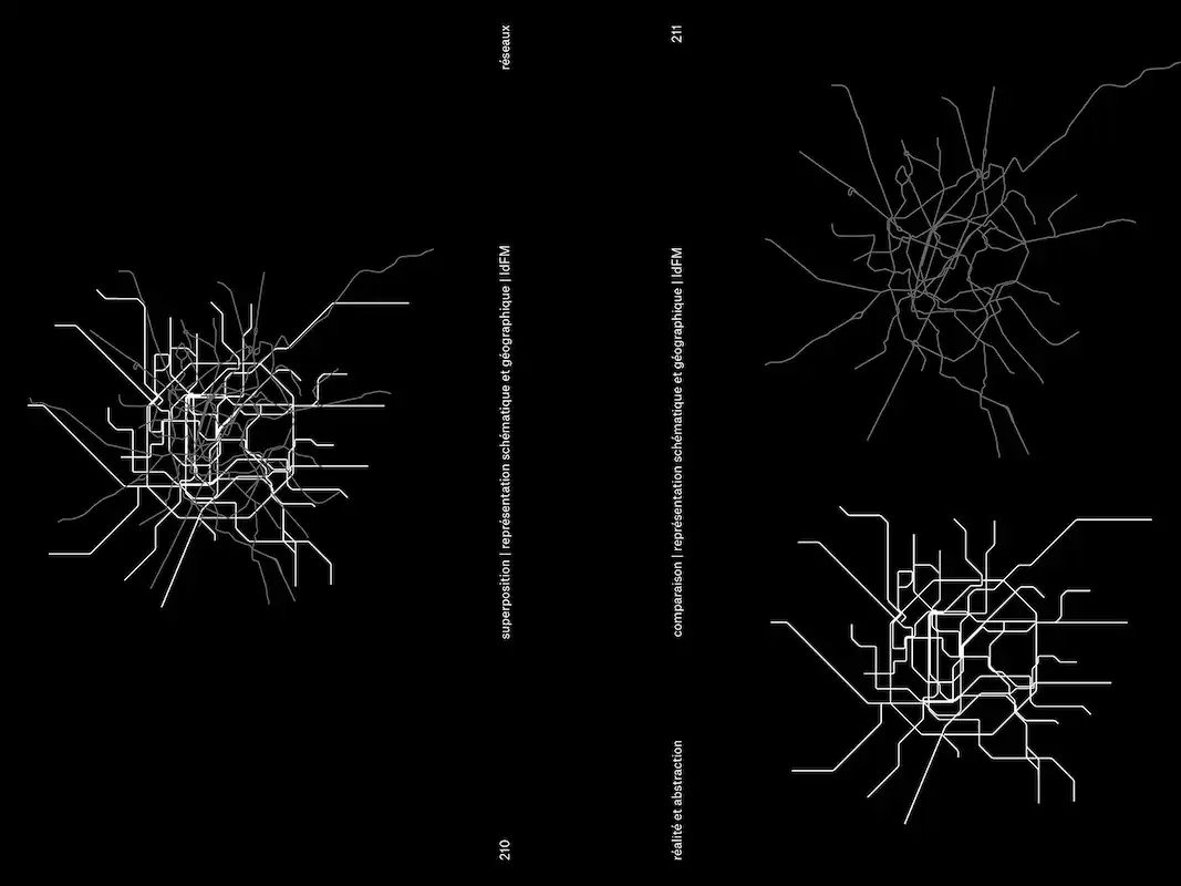 Double-page extraite du livre Le Design Orienté, cartes de transports publics